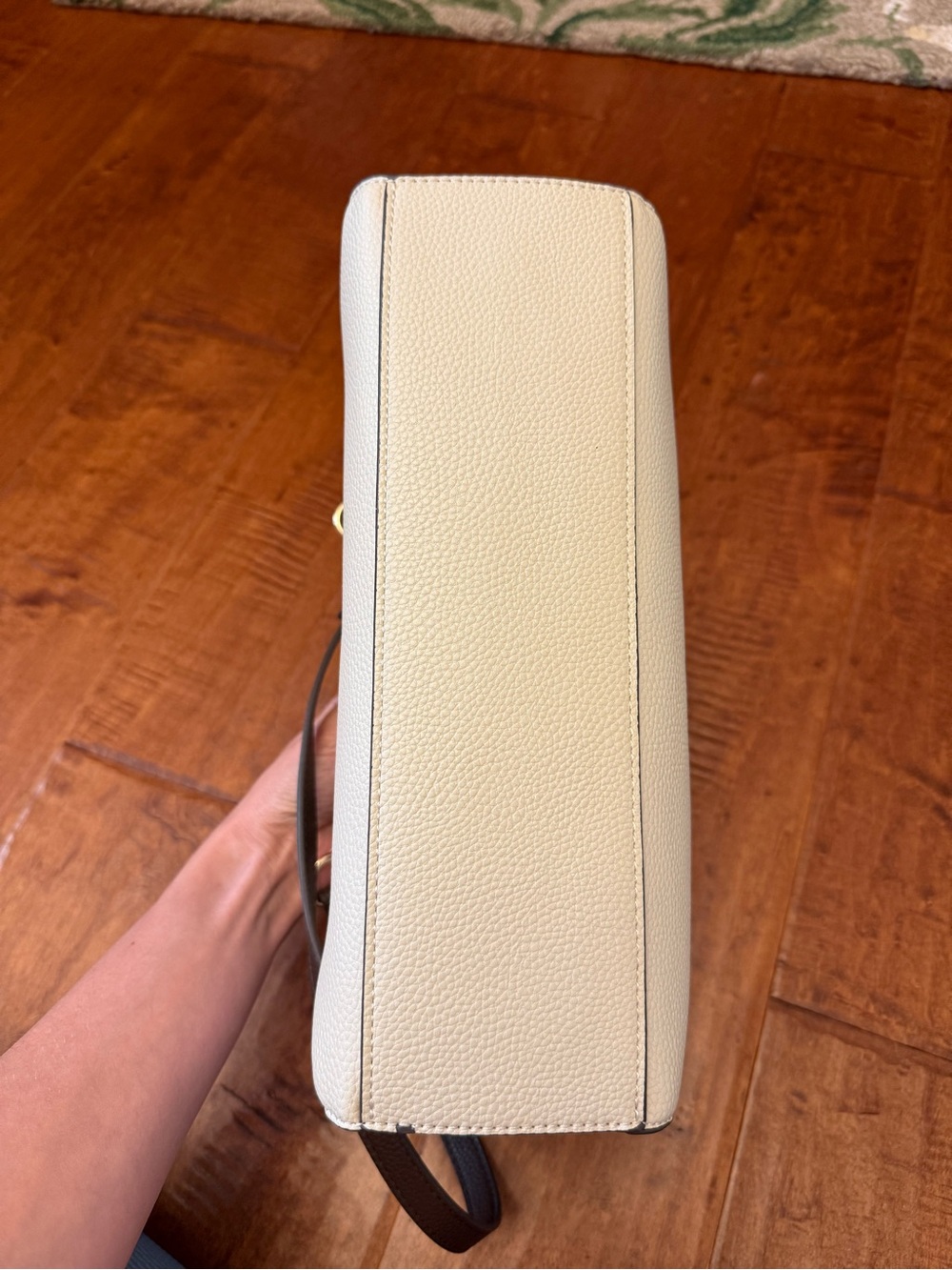 Cream and Brown Pebbled Faux Leather Shoulder Bag - Picture 9 of 12